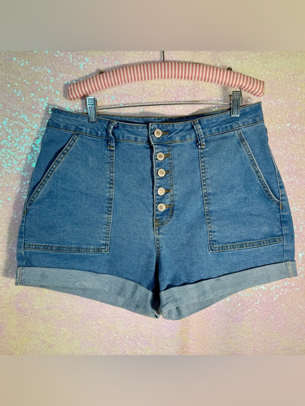 Sidefeel High-Rise Button-Front Denim Shorts - Size 14